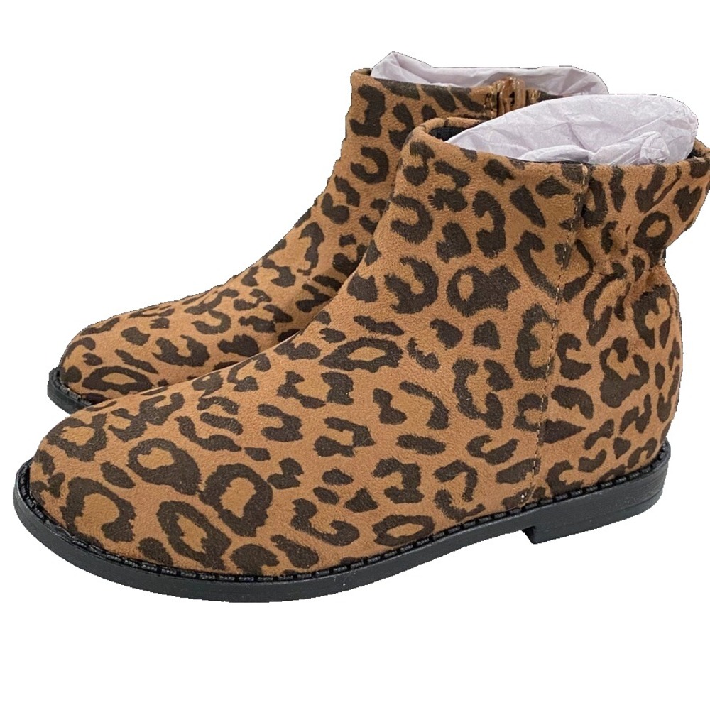 Something Navy Ankle Booties Leopard Print Fulton Fab Boot Girls 10 NEW